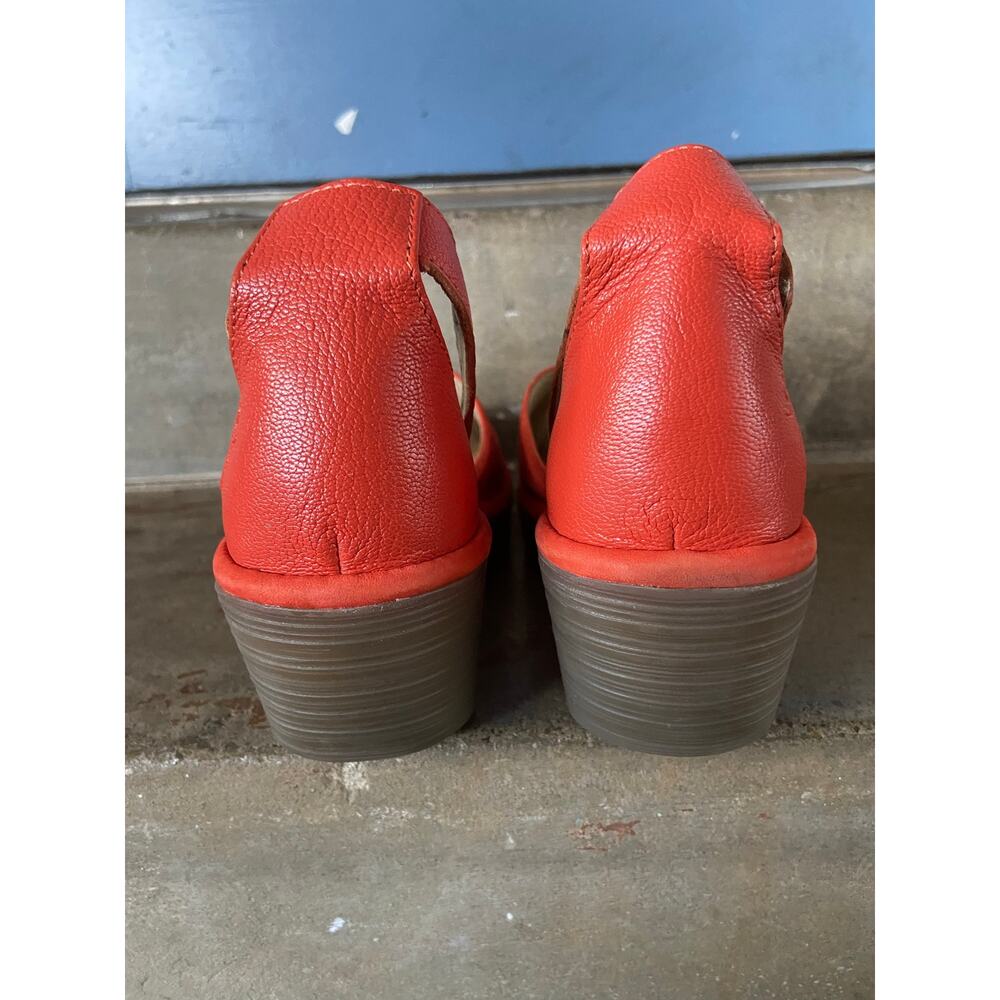 Fly London Yake poppy orange perforated suede wedge wirh ankle strap-size 38 - Picture 5 of 6